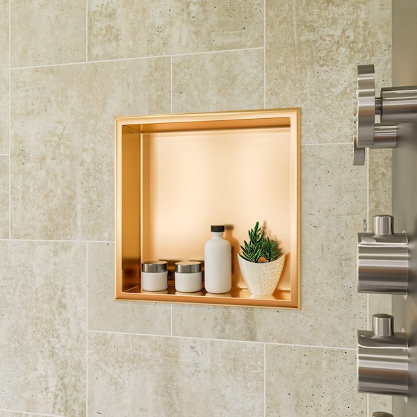 Alfi Brand 16" x 16" Brushed Gold PVD Steel Square Single Shelf Shower Niche ABNP1616-BG - main